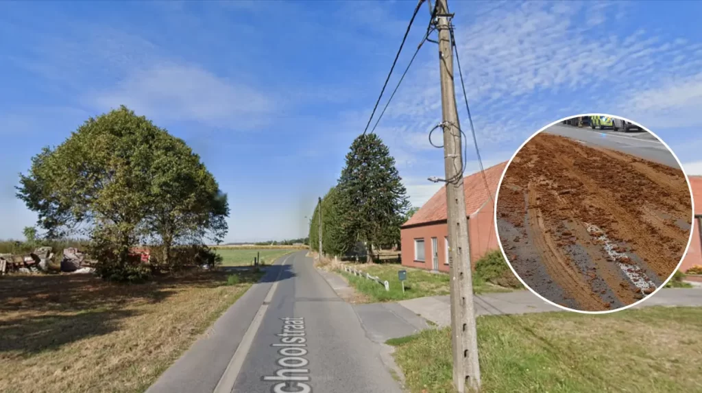 Hillesteenweg closed after truck spills sludge B/w Zwevezele & Wingene