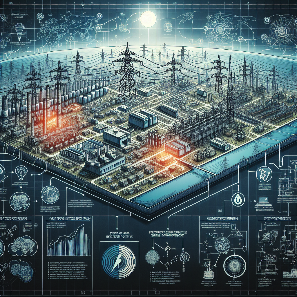 Visualize a detailed and informative concept about grid failure risks illustrating the main elements that could cause nationwide blackout. Picture a vast network of wiring and power stations, with the electrical grid drawn in a schematic way on a large-scale map of a country. Some elements of the network are highlighted to indicate areas of risk. Alongside are diagrams showing steps to prevent a blackout such as maintenance of power stations, surge protection devices, and more efficient power distribution. Try to convey urgency and the importance of taking preventive measures.