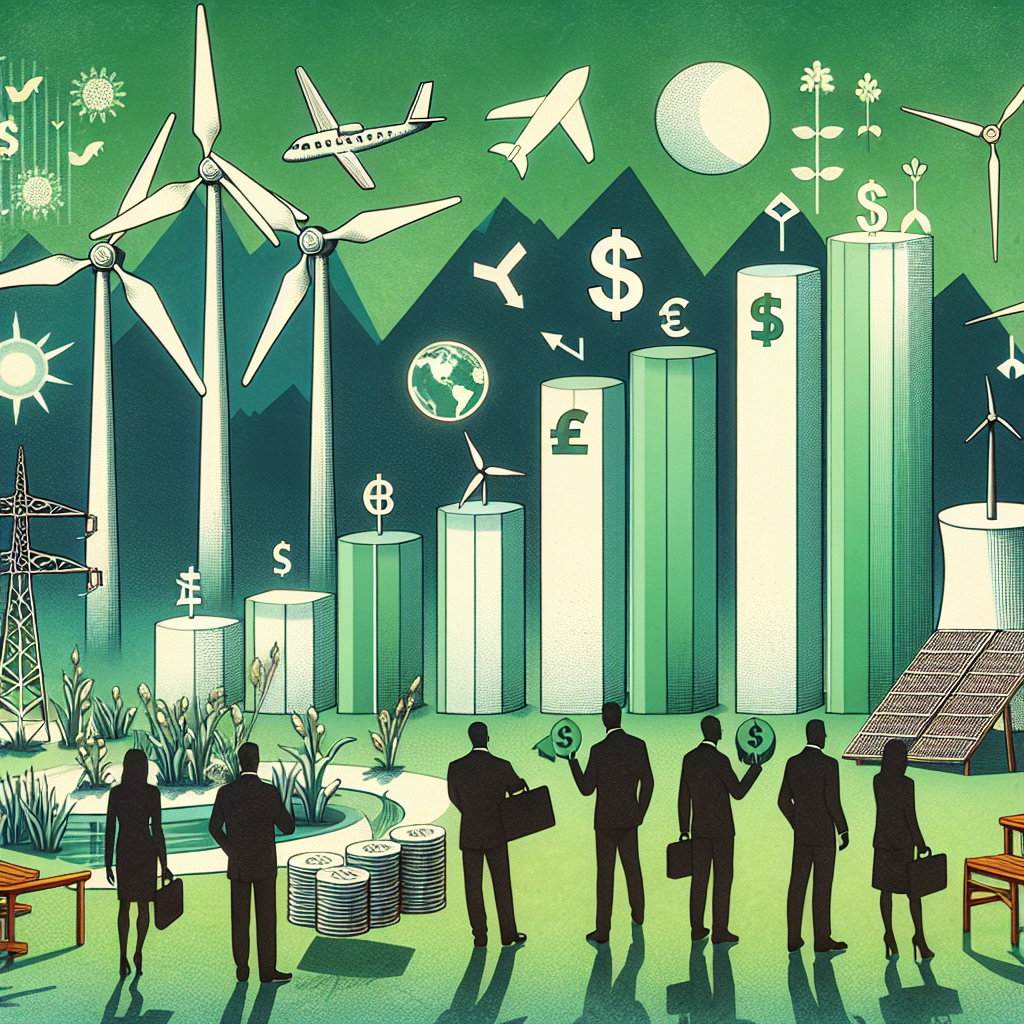 Showcase a crisp image of a variety of clean energy sources like wind turbines, solar panels, and hydroelectric dams. Illustrate a bar graph beside these sources indicating levels of return on investment. To signify 'maximum impact', make the bar associated with the most effective clean energy source noticeably higher. Pick an attractive, environmental green color scheme for the image. Also, incorporate currency symbols like dollar signs or euros to indicate the financial side of investments. Note that the people examining the bar graph represent a diverse range of descents - Hispanic, Middle-Eastern, Black, among others, both male and female.