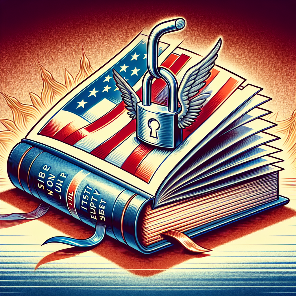 An illustrative digital artwork depicting key symbols of the US immigration policy changes. Show an open, hard-cover book titled '5 Must-Have Updates' with its pages in the middle flipping animatedly as if blown by the wind. On the right hand side of the book, place a symbol of enhanced security, like a metallic padlock with the US flag imprinted on it. Behind the book, depict a sunrise on the horizon, symbolising a new dawn or changes. Ensure that the colors of the elements stand out well against a soft, muted background.