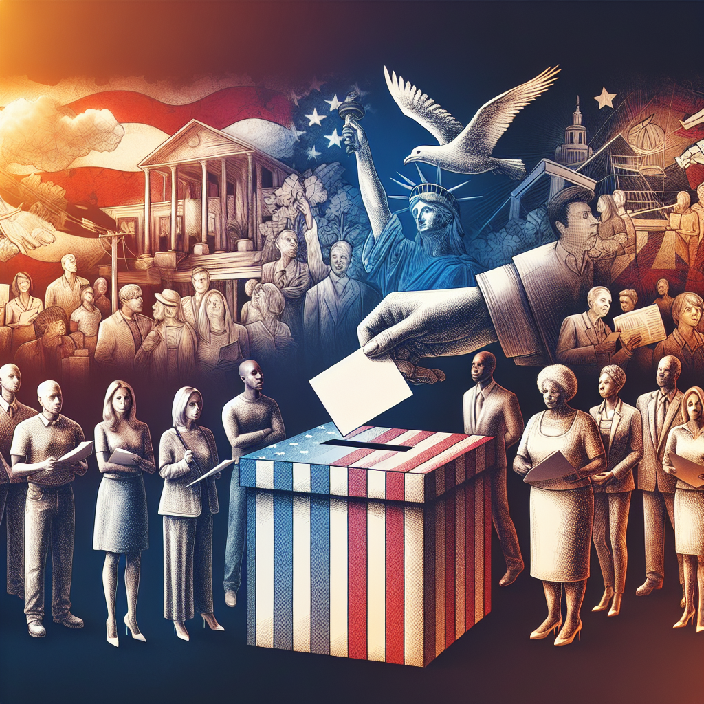 Imagine an impactful visual representation showcasing the theme of voting law changes. This could consist of a diverse mix of people from different descent such as Caucasian, African American, Hispanic and Asian all taking part in the election process. They could be seen casting their vote in a ballot box. Additionally, the image could indicate change and aftermath subtly, possibly with imagery like a dawn or dusk scenery. It's important that the image conveys the essence of democracy, involving both men and women of all descents casting votes, hinting at its significance in shaping the future.