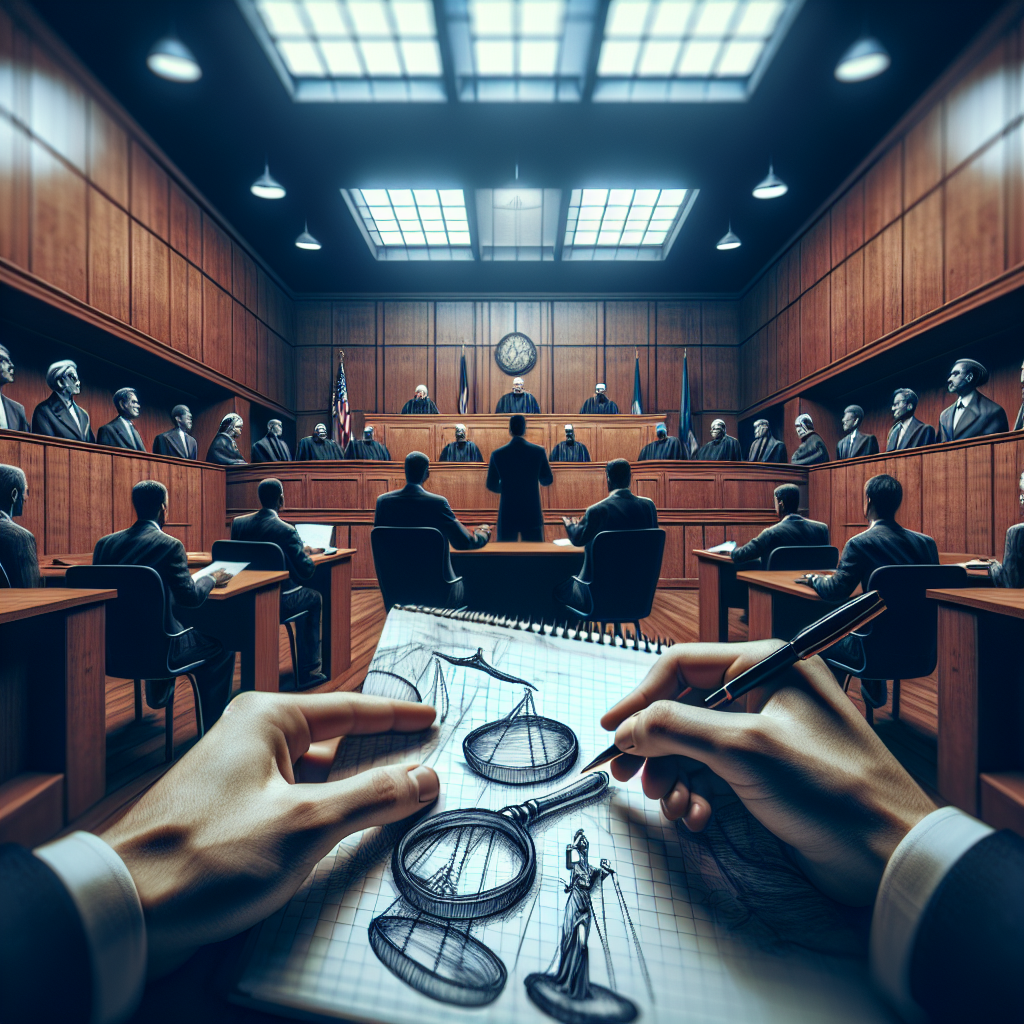 Visualize an image highlighting a courtroom setting where a significant trial is taking place. The perspective should be from the back of the courtroom, focusing on the jury, the judge, and the attorneys who are engaged in intense discussion. Remember to depict the gravity and seriousness that such high-profile trials carry. Elements of the picture can include jurors of various descents and genders, taking notes or having hushed conversations, attorneys presenting evidence, and the judge overseeing the proceedings with gravity. The focus should be on justice and fair proceedings, without any specific individual in focus.