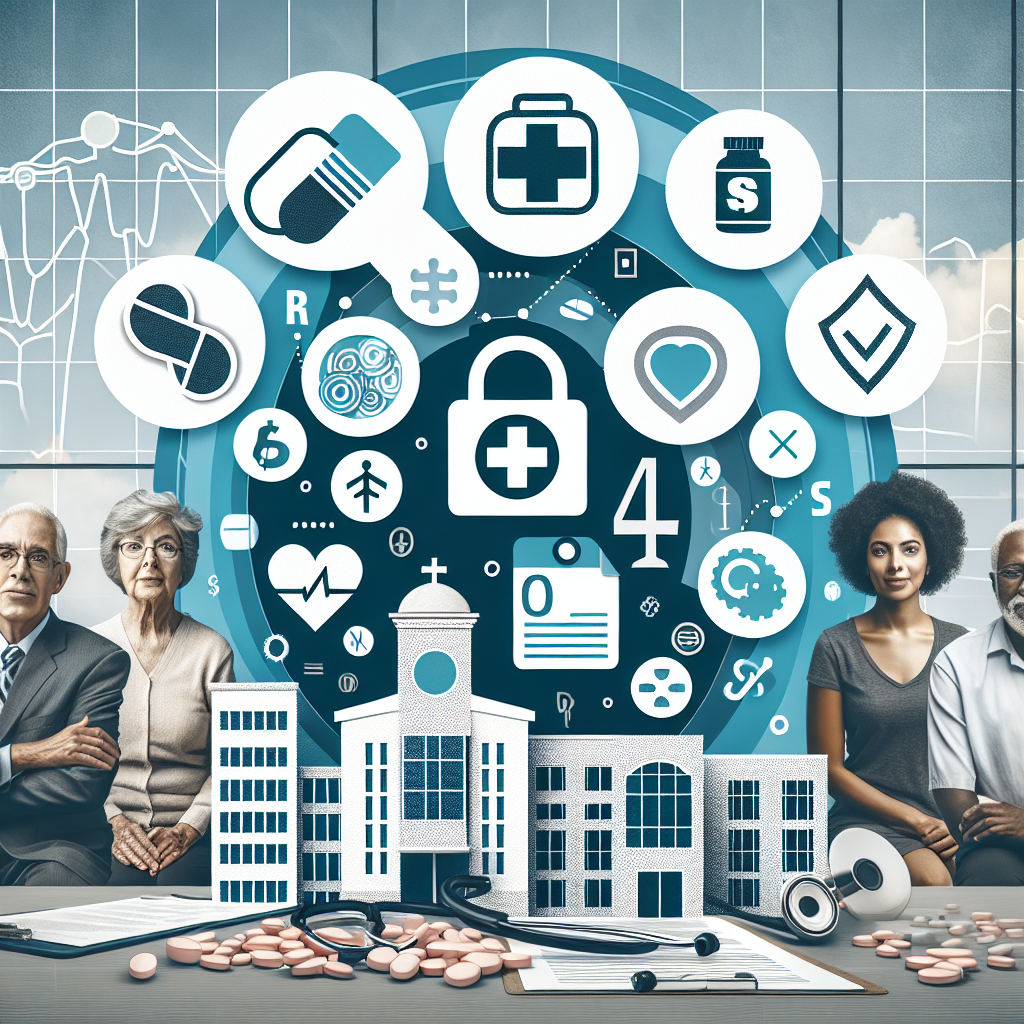Create an image demonstrating 'Medicare Changes: Effortless Solutions for Healthcare Costs'. Show a cluster of icons representing various healthcare items such as a stethoscope, pill bottle, hospital building, and health insurance card. Overlay these icons with diagrams and graphs symbolizing cost reduction. Around these, depiction of diverse individuals looking relieved: an African American woman in her 60s, a Caucasian man in his 70s, a Hispanic woman in her 50s, and an Asian man in his 80s. The setting should be calm yet dynamic, evoking a sense of overcoming difficulties.