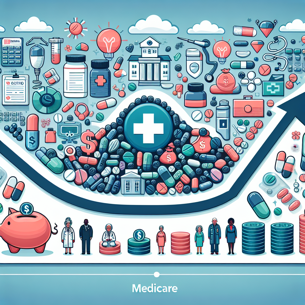 An enlightening, detailed illustration related to the medical field, showcasing the symbolic representation of Medicare within a landscape of healthcare affordability. On one side of the image, show a slope indicating the changes or modifications. The slope can be filled with different symbols representing diverse health treatments or procedures, illustrating their rising costs. On the other side, depict a saving piggy bank, symbolizing affordability. Integrate elements such as pills, hospital icons, and medical practitioner figures (both male and female, from varied descents like Black, Asian, Hispanic, and Middle-Eastern). Incorporate people from various age groups to signify the broad demographic coverage of Medicare.