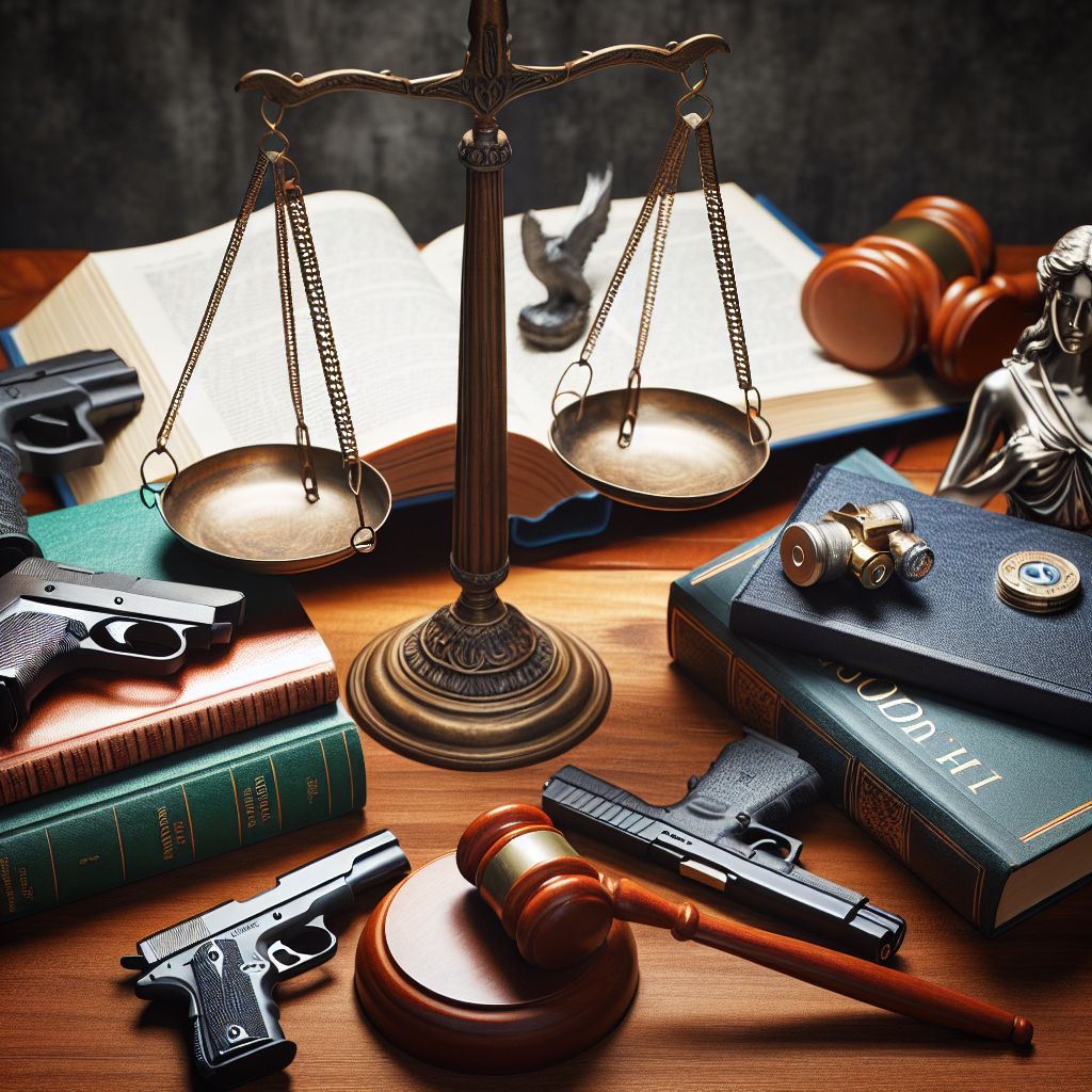 A scenic image symbolizing the balance of justice including scale, gavel and a law book. Books on the topics of abortion, gun laws, and student loans lay open beside it. The scene is not pertaining to any specific country, it is rather a general depiction of the legal trends in global issues such as reproductive rights (symbolized by a medical stethoscope), firearm regulations (symbolized by a safety lock, not a firearm), and student loan policies (symbolized by a graduation cap).