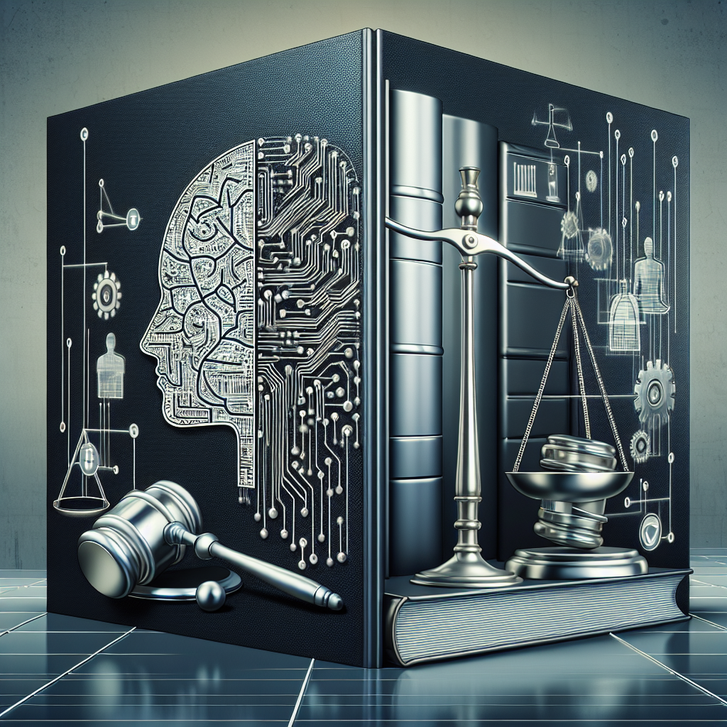 Visualize a conceptual image representing artificial intelligence regulation and best practices. On one side of the canvas, depict an artificial intelligence symbol, perhaps a robot or a brain made of circuits and wires. On the other side, illustrate symbols for law and regulation, such as a gavel, a balance scale, or a book with 'Law' written on it. Potentially incorporate a sleek, modern building in the background, symbolic of institutional power and decision-making, without directly hinting to any specific edifice. Embody a sense of balance, suggesting the careful management of advancing technology and legal governance. Use a polished, semi-realistic style to lend credibility to the image.