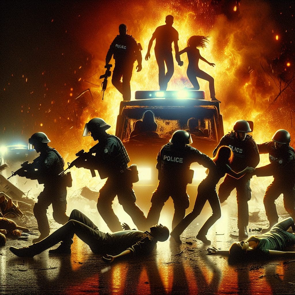 Four Michigan police officers hurt while saving five individuals from a blazing accident.