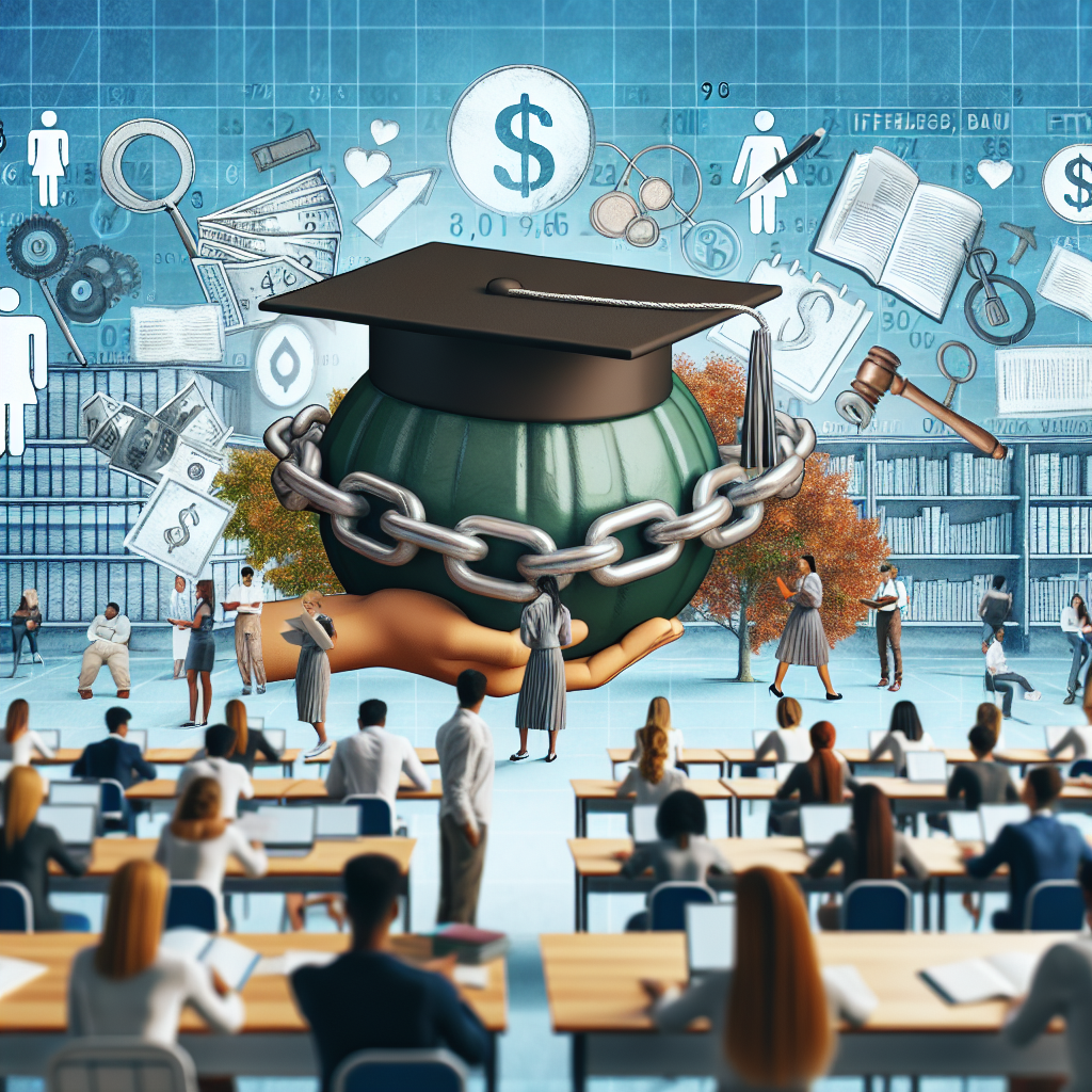 An education-centric image focusing on the concept of 'Student Loan Forgiveness'. Display a diverse classroom environment with students of varying descents such as Caucasian, Hispanic, Black, Middle-Eastern, South Asian, etc. engaged in learning activities. In the foreground, a relief symbol like a weight being lifted or chains being broken. In the background, show combinations of numbers and money signs, representing the monetary aspect of loans. On the side, include text 'Student Loan Forgiveness' and 'Effortless Repayment Solutions' in large, clear letters indicating the article's update on the topic.