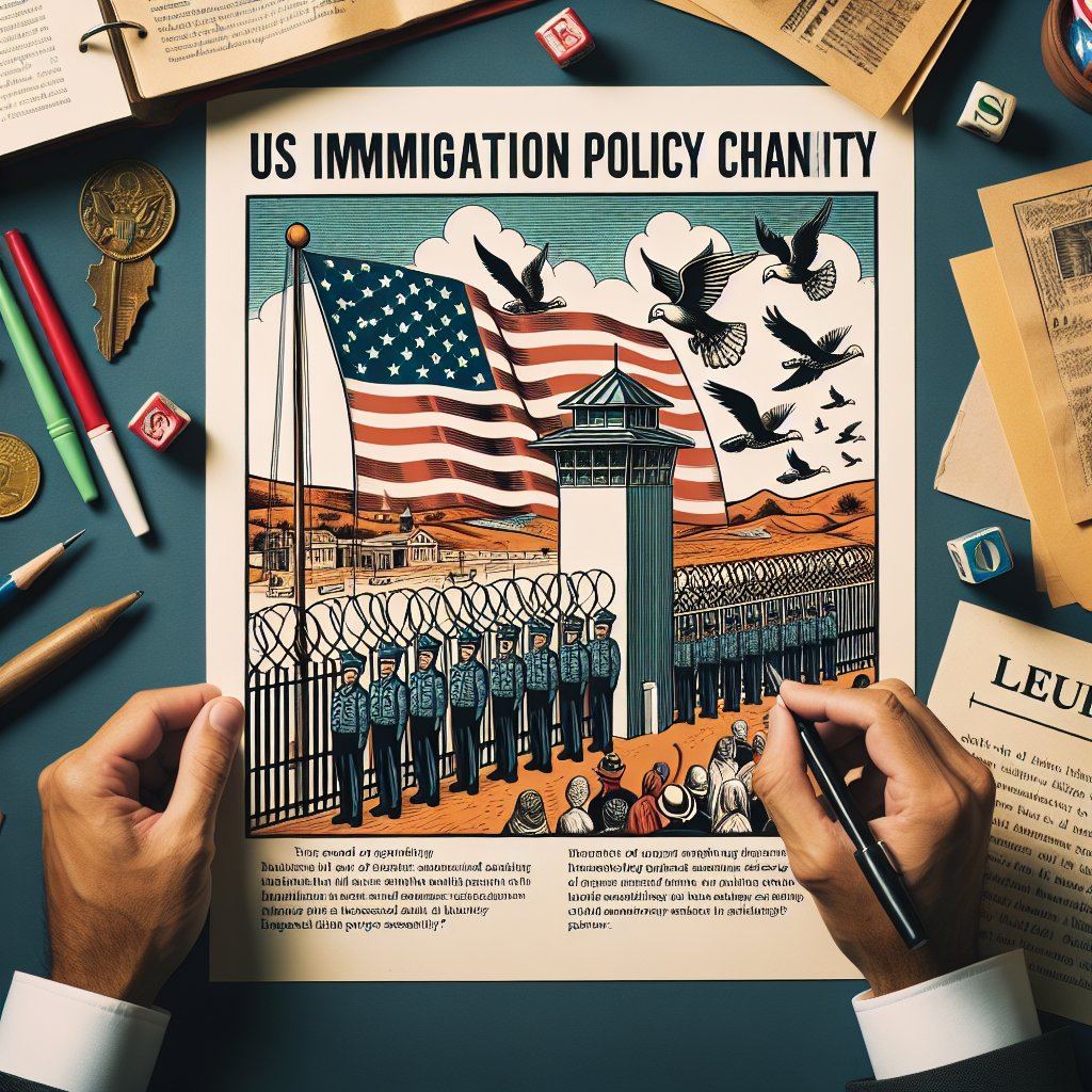 Visualize a symbolic image that depicts US immigration policy changes. Showing a metaphorical rise in border security, such as a fortress-like border checkpoint becoming even stronger. Incorporate elements such as documents and lawful order to symbolize the legal aspect of immigration. This image should not focus on specific people or racially biased depictions but should rather aim for a neutral and balanced representation. No public figure should be included in the image.