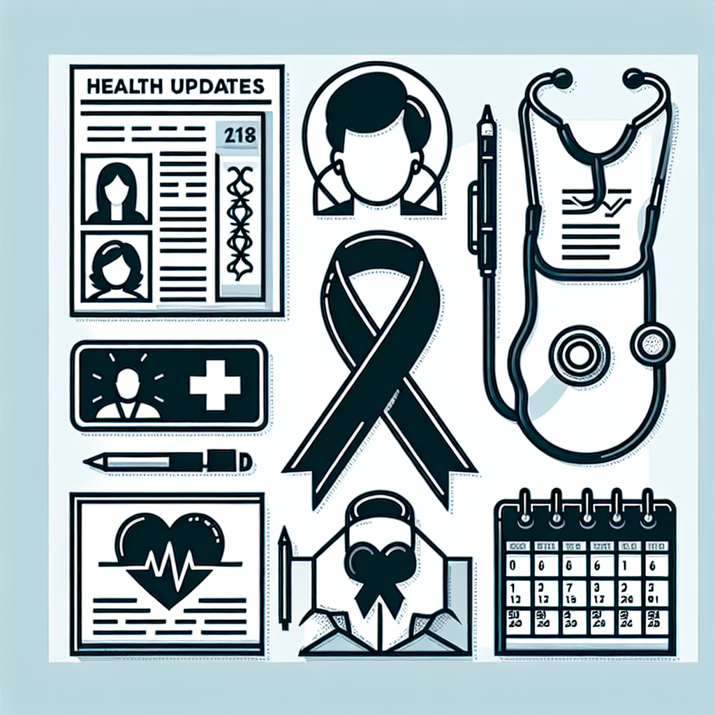 Create an image for an article about health updates and important life events of public figures, without divulging their identities. The image should depict various symbolic attributes such as a newspaper with health columns and milestones, a stethoscope, a calendar marking significant dates, and a black ribbon symbolizing loss. Please don't include any specific person's name, likeness, or distinguishing features.