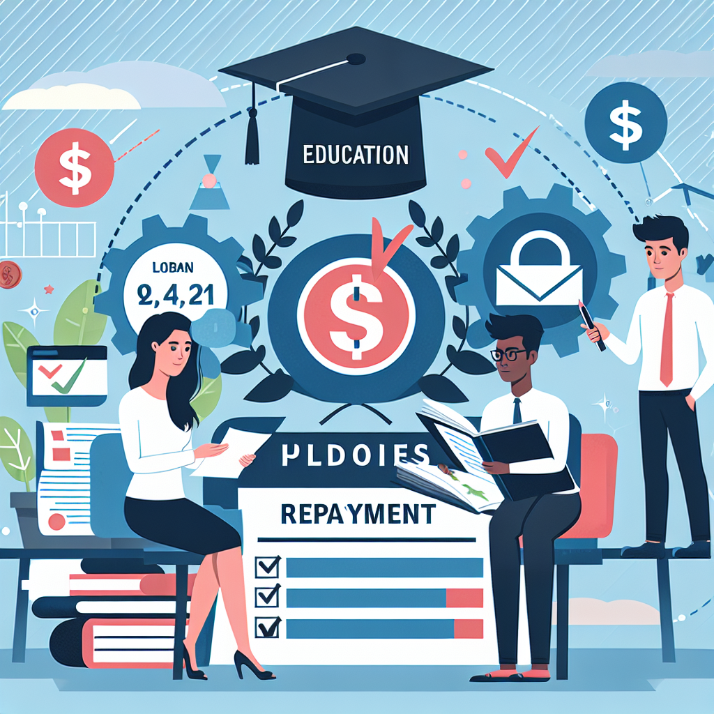 Design an impressive front page image for a finance-related article. The main themes are 'Student Loan Forgiveness' and 'Repayment Updates'. Incorporate symbols for education, such as a mortarboard and diploma, a money sign to represent finance, and a checklist to symbolize updates. To emphasize diversity, include two young people: a female Caucasian student discussing the updates, and a male South Asian student with papers and a calculator, figuring out the repayment plan. The background should have infographic-style elements related to debt repayment and loan forgiveness.