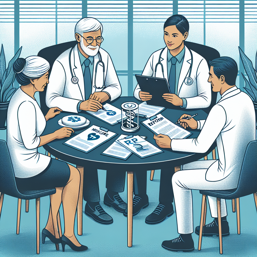 Visualize a high quality, illustrative image representing a concept of Medicare changes and Affordable Healthcare Insurance reforms. Show a diverse set of individuals, like a mature South Asian female patient, a Middle-Eastern male doctor, and a Hispanic female insurance agent sitting around a round table discussing paperwork with notable healthcare symbols and reform documents. An aura of optimism should be palpable, conveying the idea of improvement and accessibility.