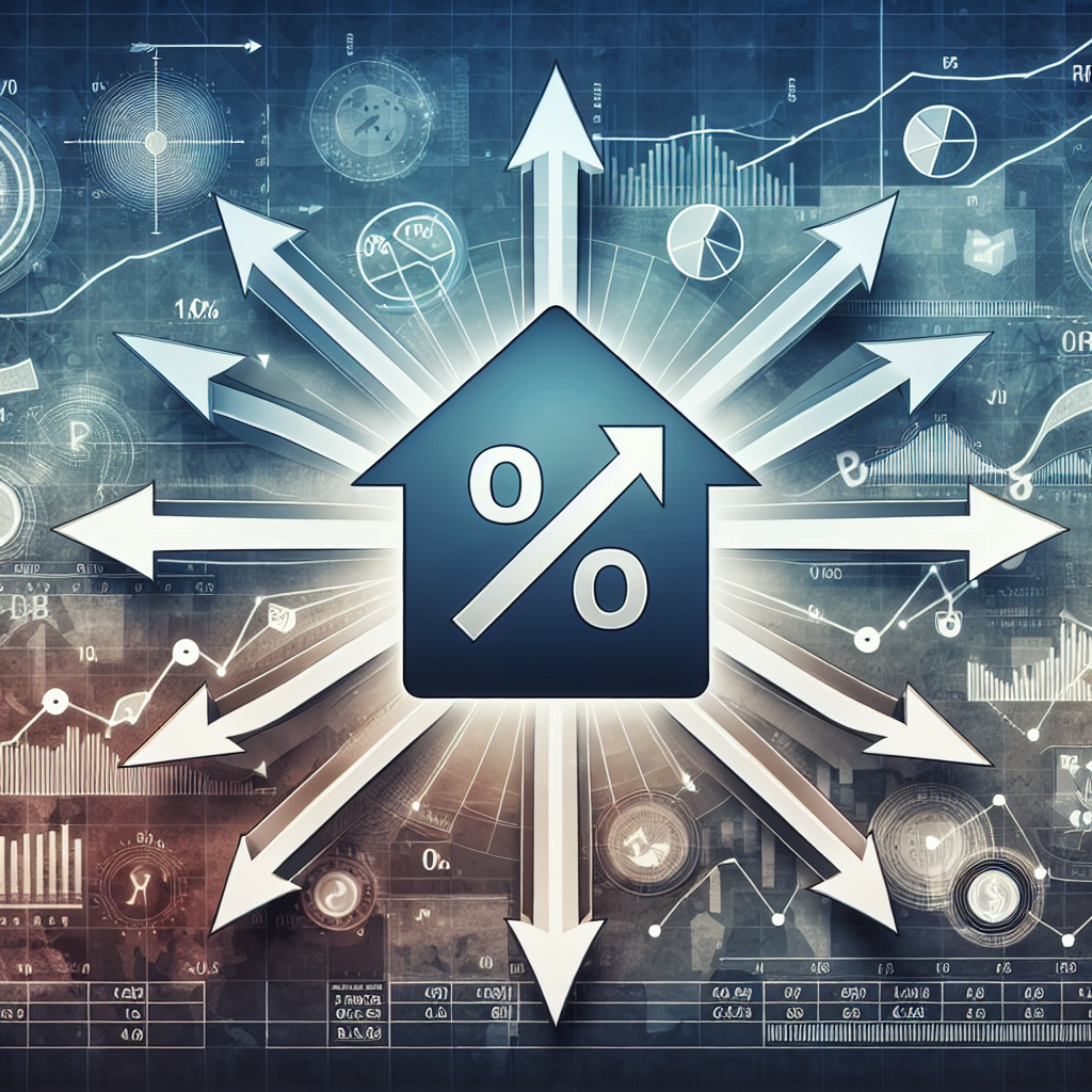 An illustrative diagram showing different strategies to manage inflation in an economy's financial environment. In the center, display a large symbol of a standard interest rate icon. Radiating out from this icon, represent several arrows leading towards symbols of different economic instruments, including bonds, equities, and loans. Depict these items on an abstract background with graphs, numbers, and economic indicators subtly represented. Please do not include images of any individuals or political figures.