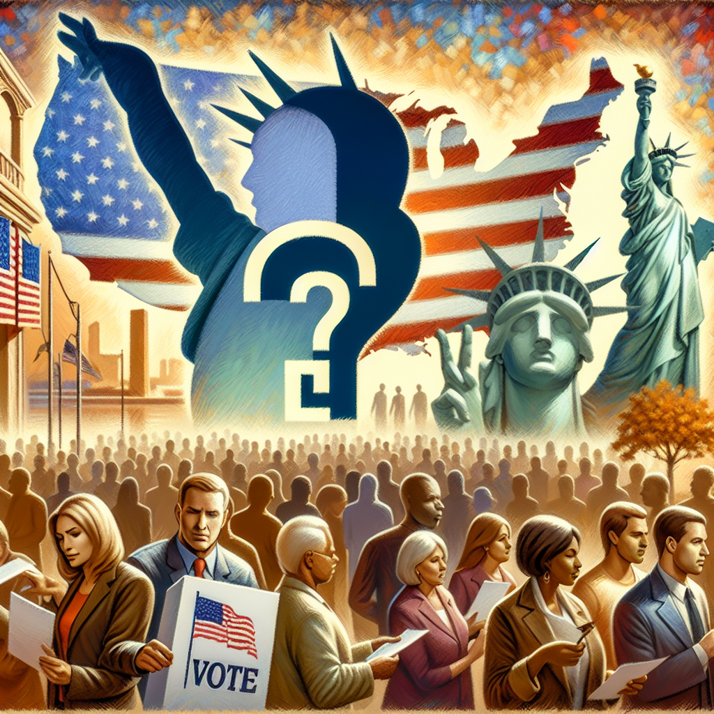 A comprehensive question-themed depiction displaying various nuances of US voting laws changes after election. Illustrate a diverse group of American citizens casting their votes in the foreground. Depict their emotions, ranging from hope to apprehension. In the background show an abstract representation of the Statue of Liberty to symbolize the US. Emphasize the idea of patriotism. Avoid showing specific politicians or public figures. Paint this scene in a realistic visual style.