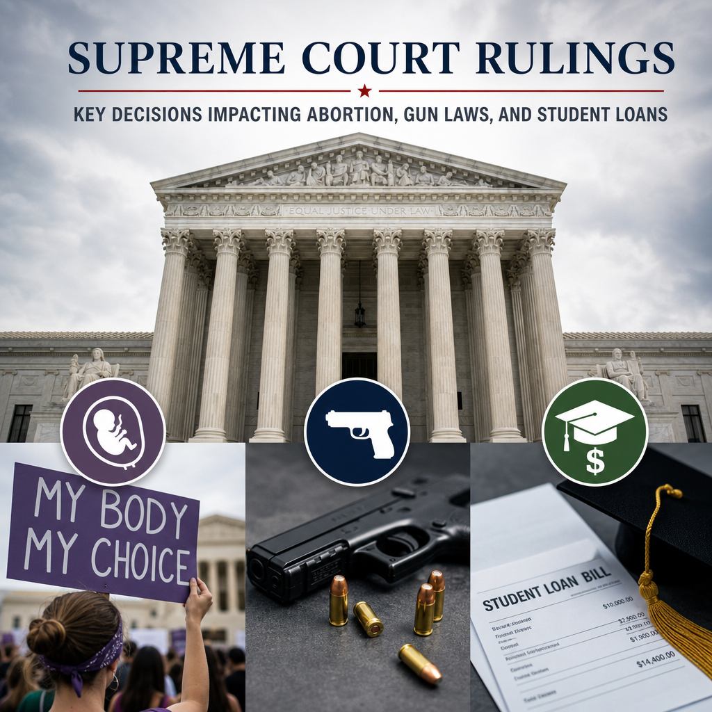 Additional Illustration of Supreme Court Rulings: Key Decisions Impacting Abortion, Gun Laws, and Student Loans