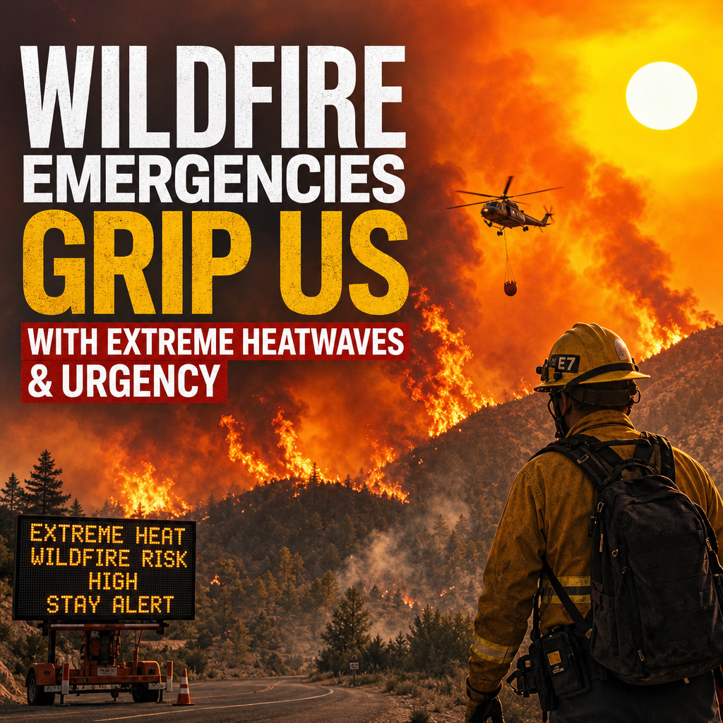 Illustration of Wildfire emergencies grip US with Extreme Heatwaves & Urgency
