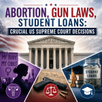 Illustration of Abortion, Gun Laws, Student Loans: Crucial US Supreme Court Decisions