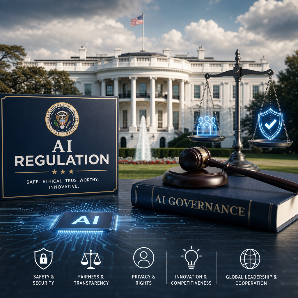 Illustration of AI Regulation: White House's Bold Approach to Artificial Intelligence