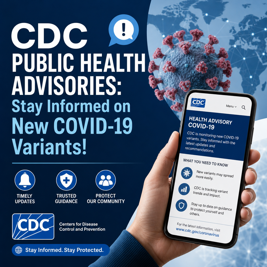 Illustration of CDC Public Health Advisories: Stay Informed on New COVID-19 Variants!.