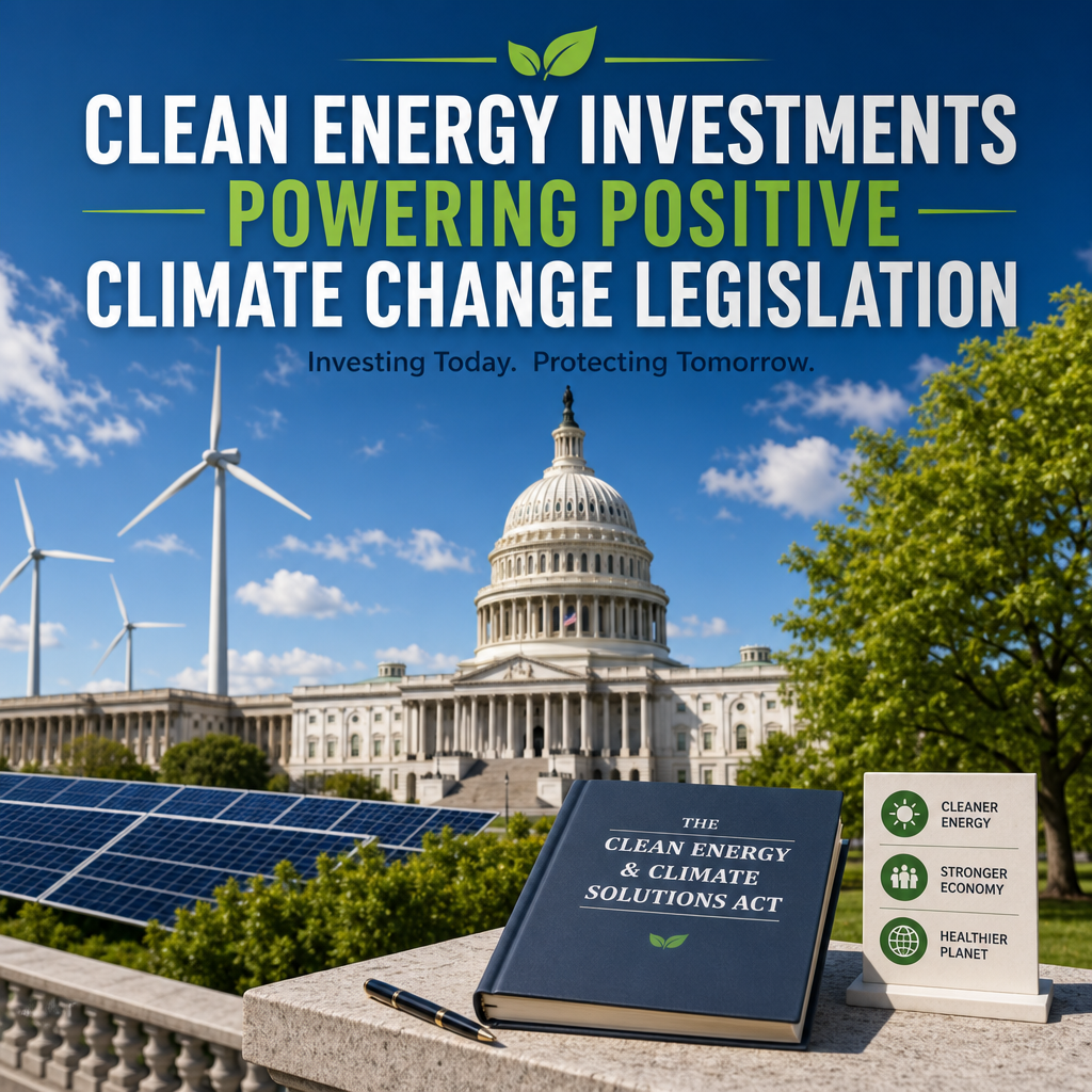 Illustration of Clean Energy Investments Powering Positive Climate Change Legislation