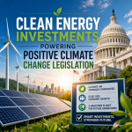 Illustration of Clean Energy Investments Powering Positive Climate Change Legislation