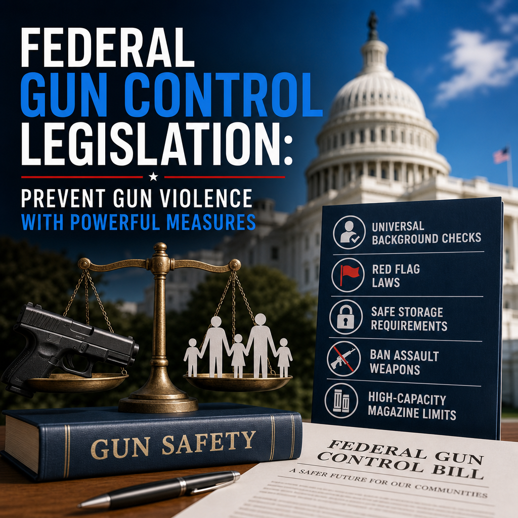 Illustration of Federal Gun Control Legislation: Prevent Gun Violence with Powerful Measures