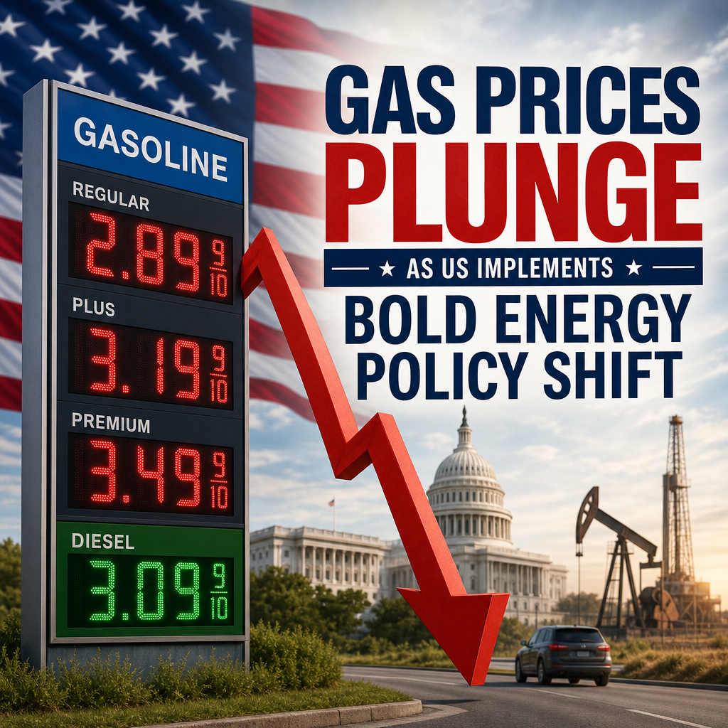 Illustration of Gas Prices Plunge as US Implements Bold Energy Policy Shift