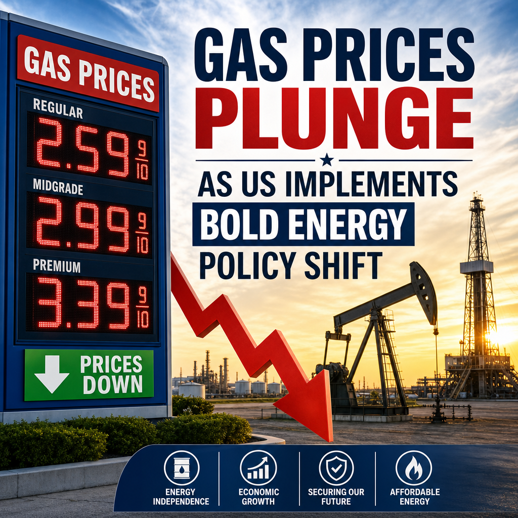 Illustration of Gas Prices Plunge as US Implements Bold Energy Policy Shift