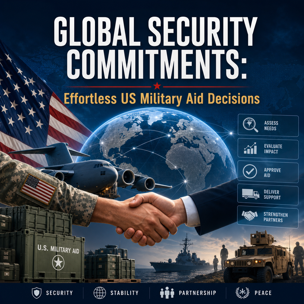 Illustration of Global Security Commitments: Effortless US Military Aid Decisions