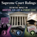 Illustration of Supreme Court Rulings: Definitive Impact on Abortion, Gun Laws & Student Loans