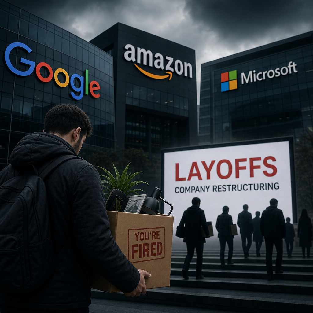 Illustration of Tech Companies In Crisis: Massive Layoffs Hit Google, Amazon, and More