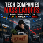 Illustration of Tech Companies Mass Layoffs: Devastating Impact on Google, Amazon, Meta, Tesla