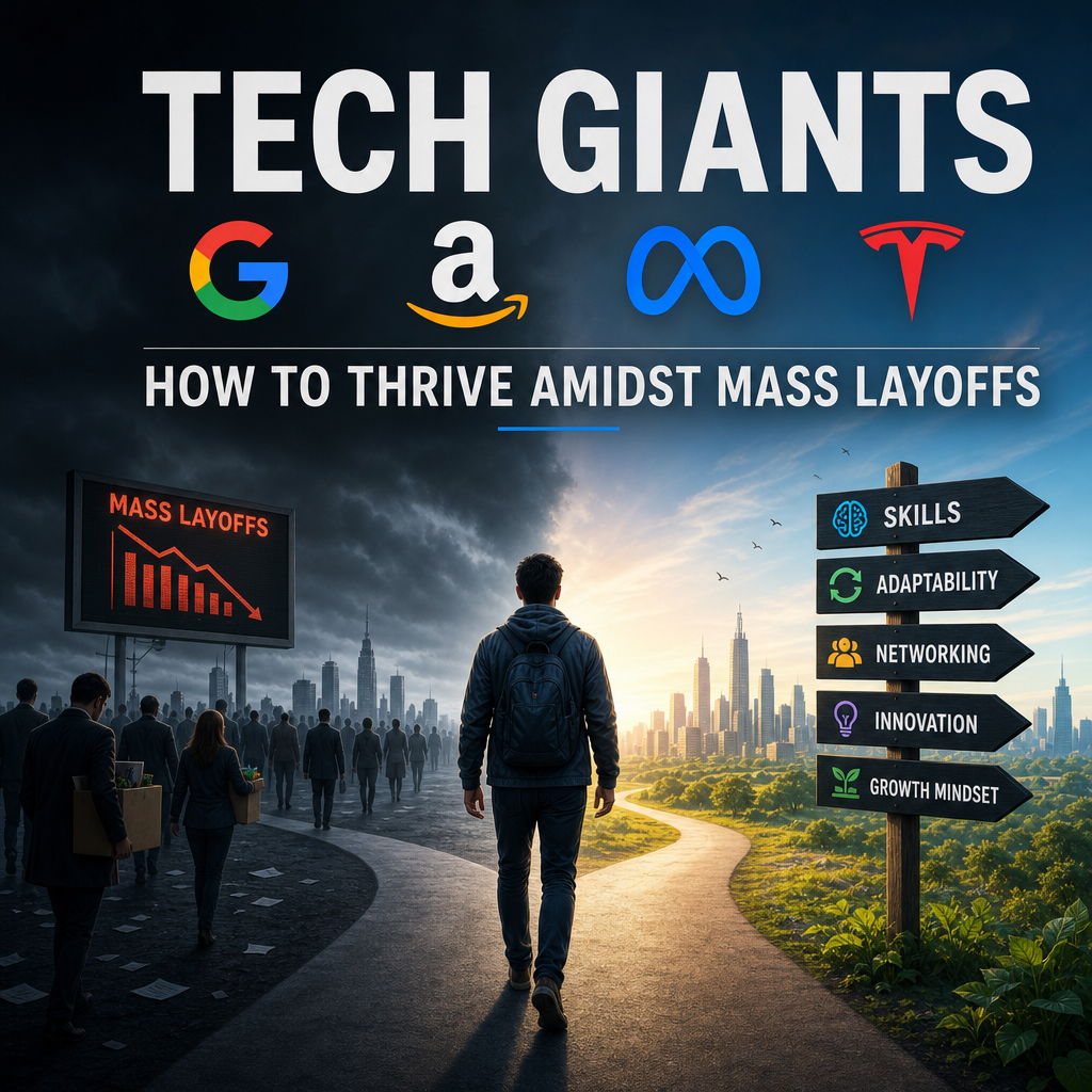 Illustration of Tech Giants (Google, Amazon, Meta, Tesla): How to Thrive Amidst Mass Layoffs