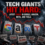 Illustration of Tech Giants Hit Hard: Latest Chaos in Google, Amazon, Meta, and Tesla