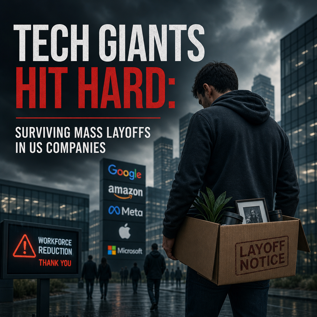 Illustration of Tech Giants Hit Hard: Surviving Mass Layoffs in US Companies