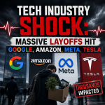 Illustration of Tech Industry Shock: Massive Layoffs Hit Google, Amazon, Meta, Tesla