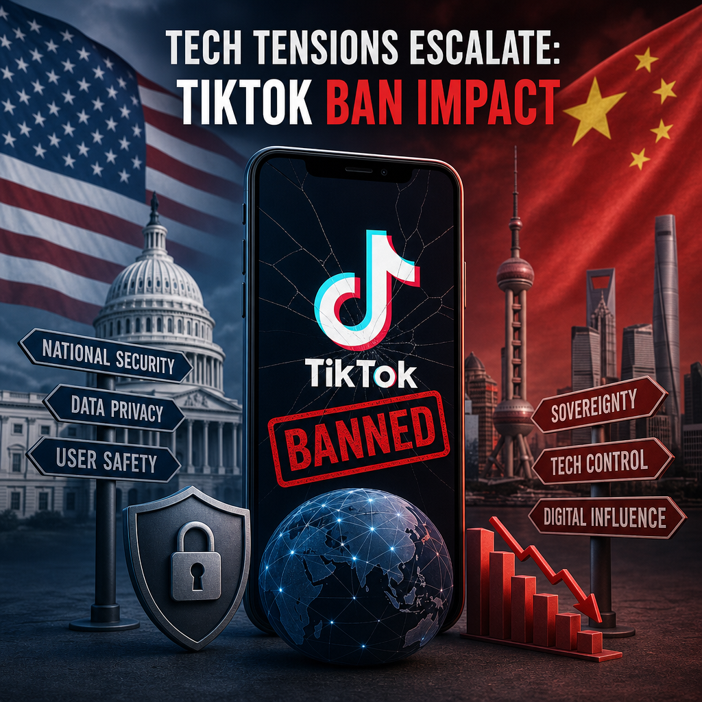 Illustration of Tech Tensions Escalate: TikTok Ban Impact
