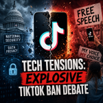 Illustration of Tech Tensions: Explosive TikTok Ban Debate