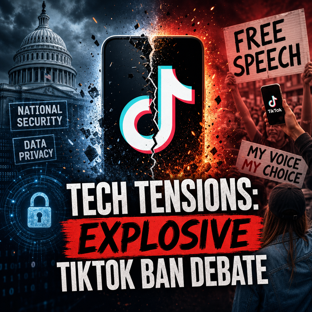 Illustration of Tech Tensions: Explosive TikTok Ban Debate