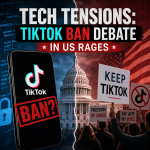 Illustration of Tech Tensions: TikTok Ban Debate in US Rages
