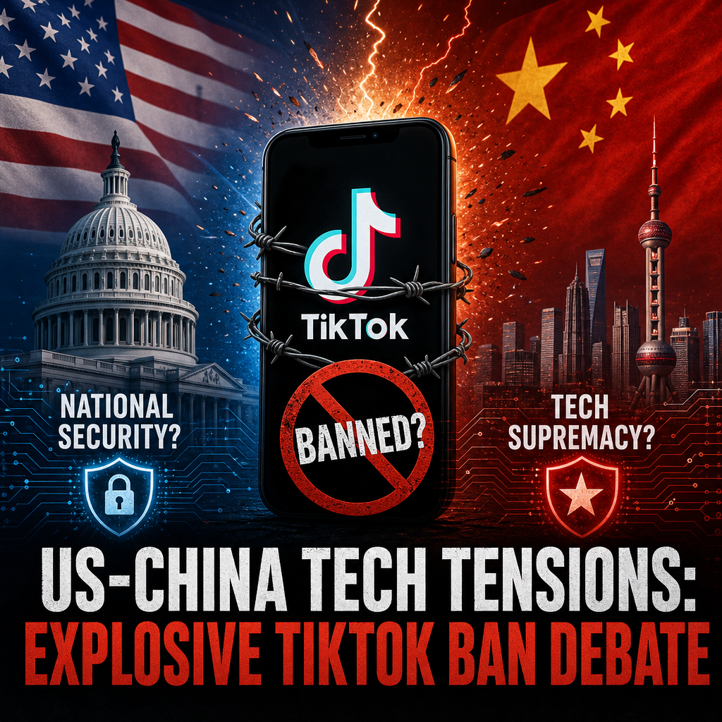 Illustration of US-China Tech Tensions: Explosive TikTok Ban Debate