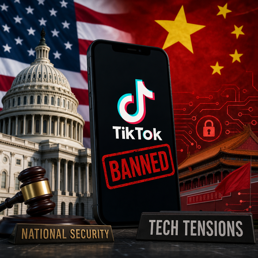 Illustration of US-China Tech Tensions Spark TikTok Ban Debate