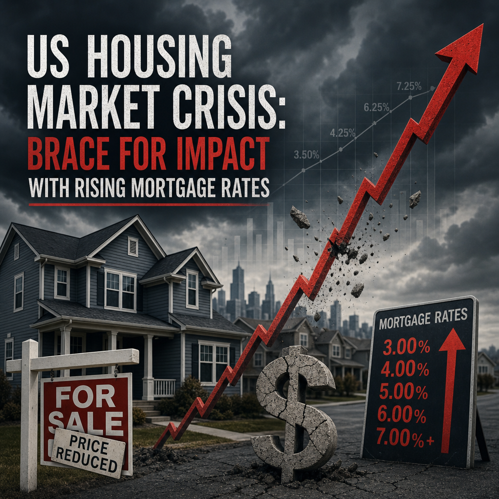 Illustration of US Housing Market Crisis: Brace for Impact with Rising Mortgage Rates