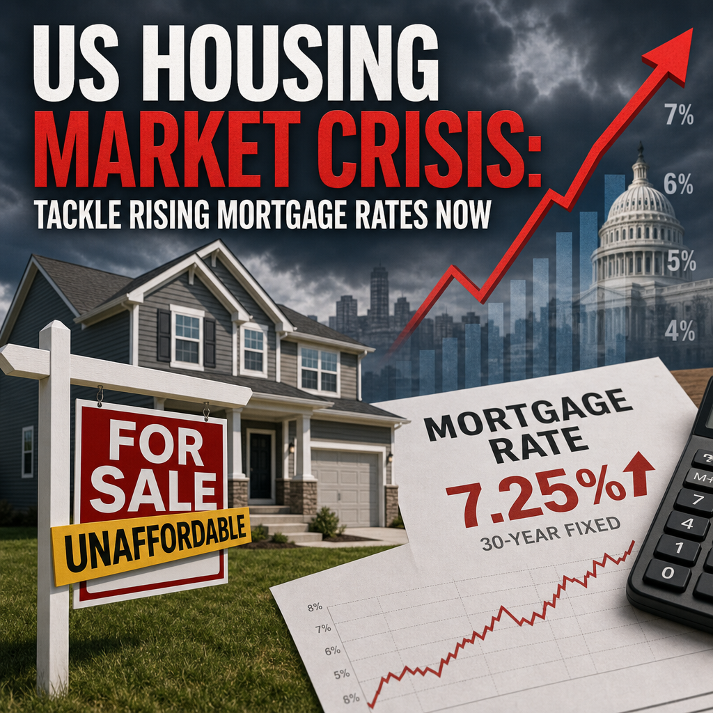 Illustration of US Housing Market Crisis: Tackle Rising Mortgage Rates Now