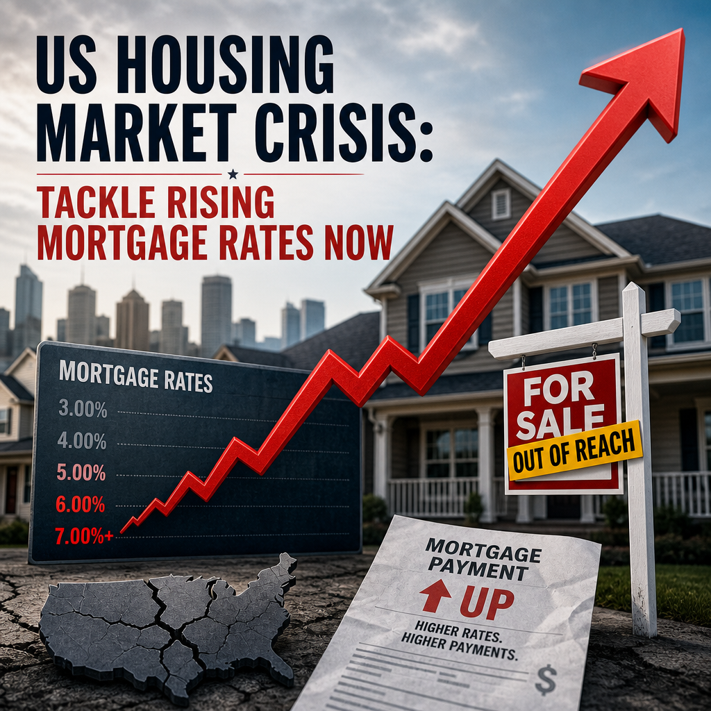 Illustration of US Housing Market Crisis: Tackle Rising Mortgage Rates Now