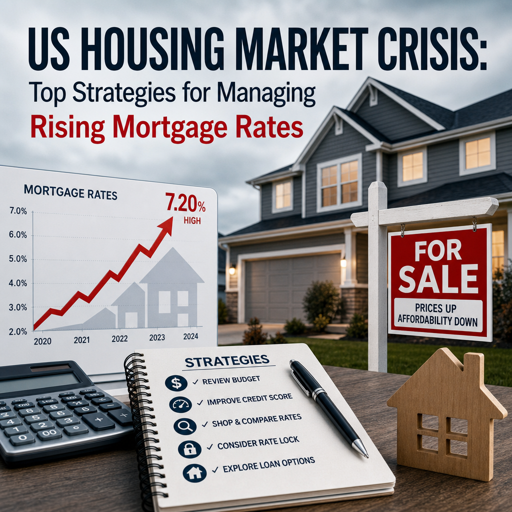 Illustration of US Housing Market Crisis: Top Strategies for Managing Rising Mortgage Rates