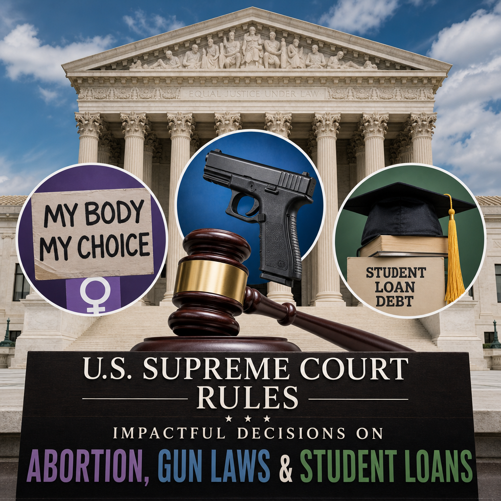 Additional Illustration of US Supreme Court Rules: Impactful Decisions on Abortion, Gun Laws & Student Loans